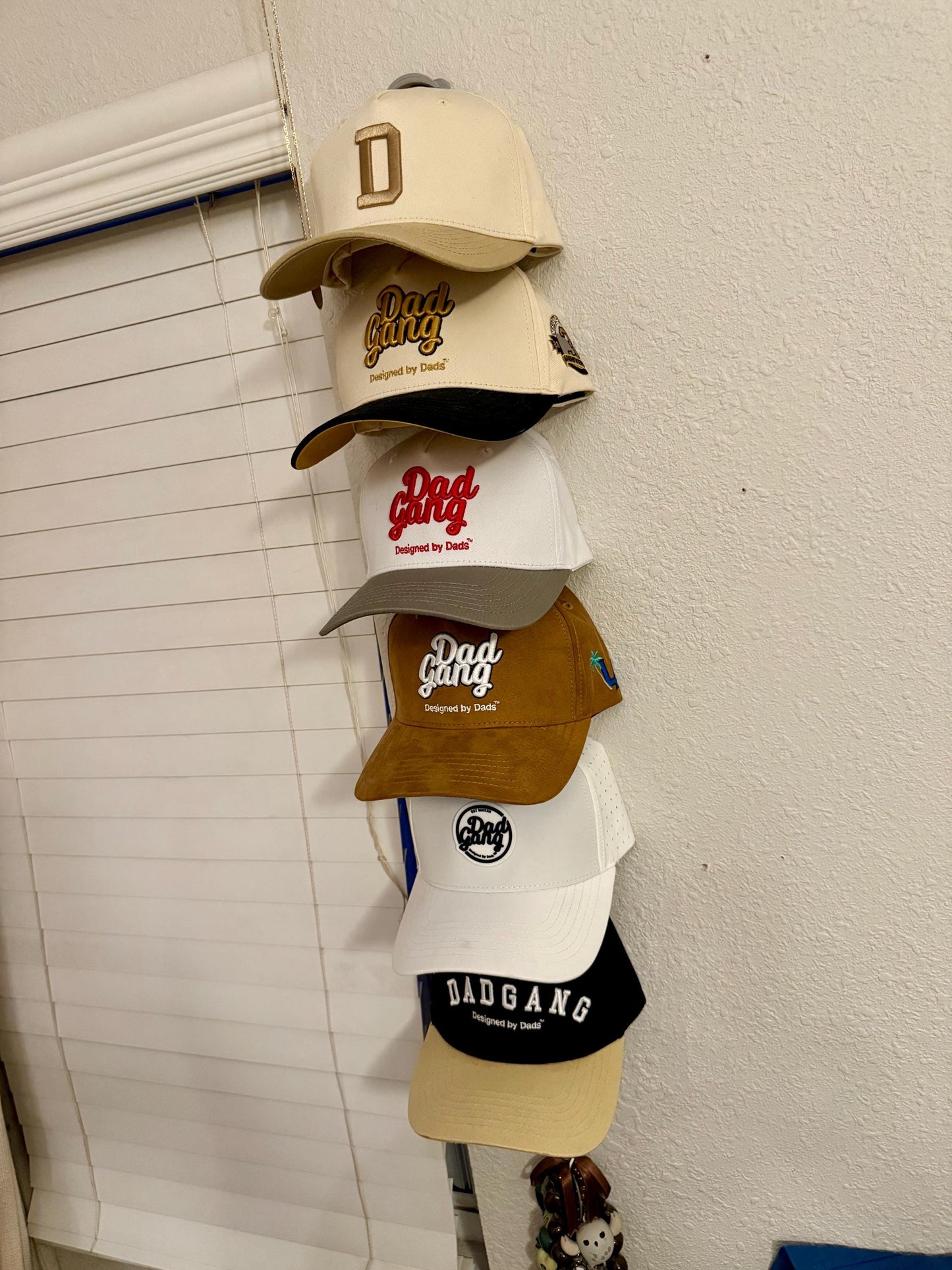 6-Pack Hat Mounts – No-Screw Wall Display | Dad Hat Holder Set w/ Gorilla Tape (Black, Silver, Blue, Purple, White)