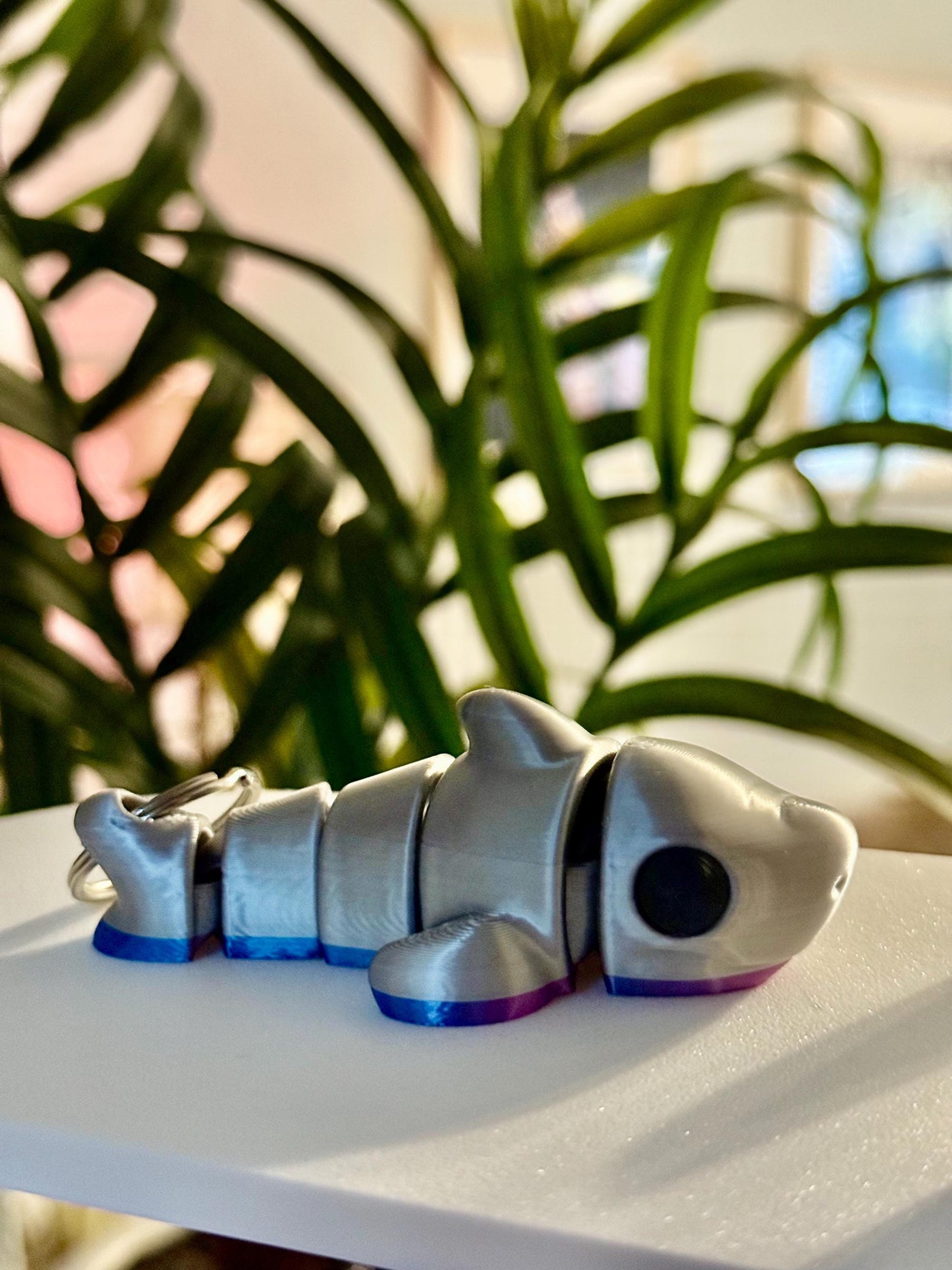 Flexi Shark Keychain – Two-Tone Ocean Blue & Gray | Wiggly 3D Printed Sea Animal Gift