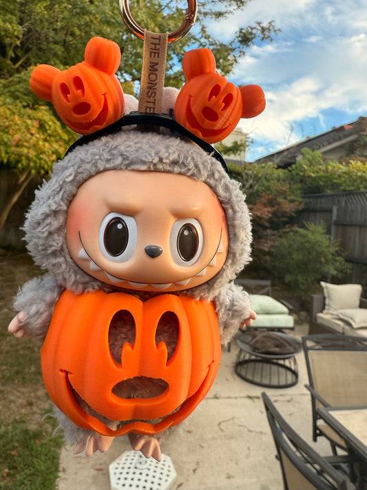 🎃 Mickey Pumpkin Costume & Ear Headband for Popmart Labubu – Halloween Variety Colors! 🎃