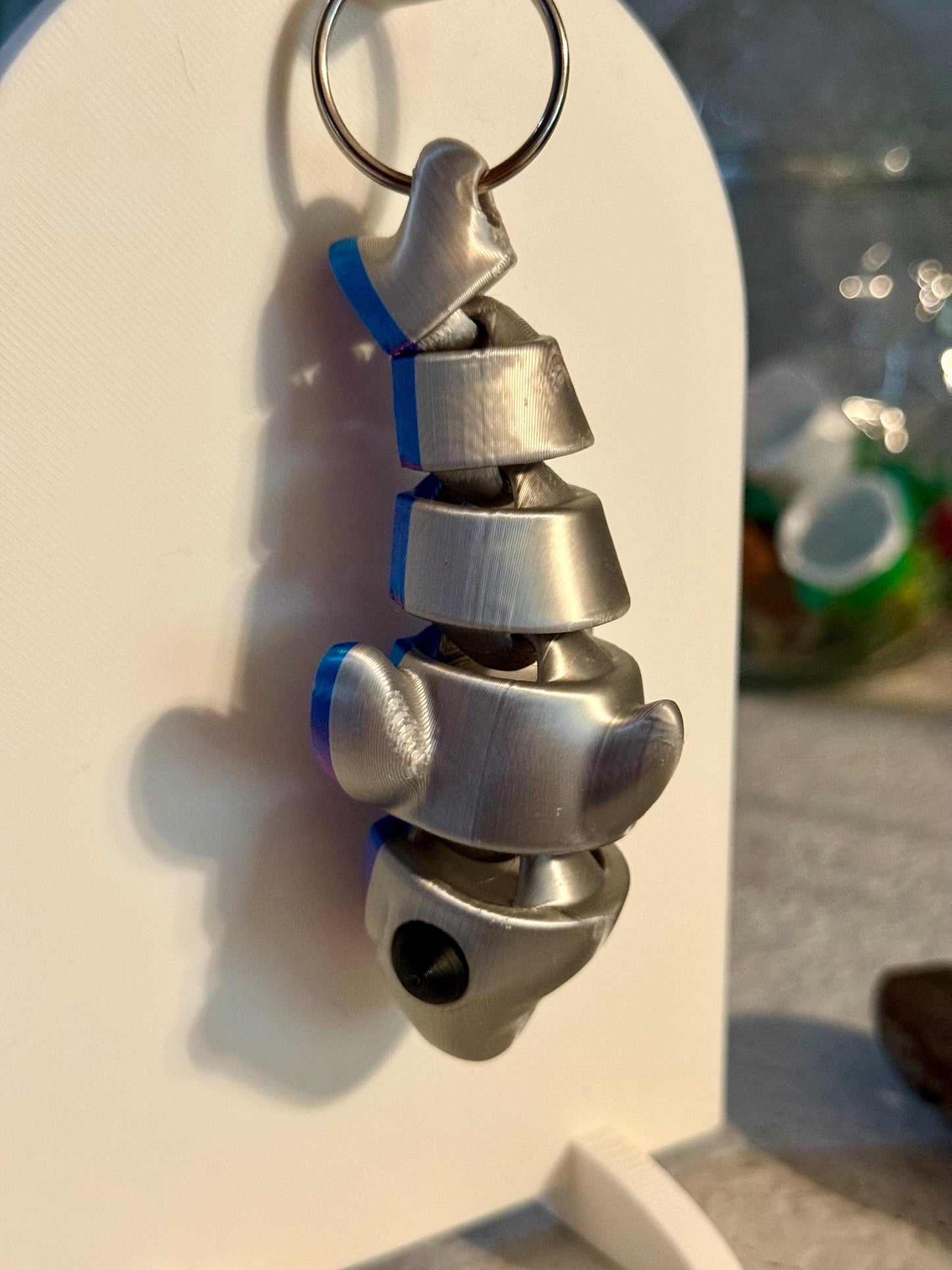 Flexi Shark Keychain – Two-Tone Ocean Blue & Gray | Wiggly 3D Printed Sea Animal Gift